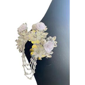 PLune 3D Three-Dimensional Flower Rhinestone Applique Sewing Shining Beads Stones Trim Crystal Fringe Patches for Dress Clothes Accessories 5.5X6.2inches (Light Green,A)