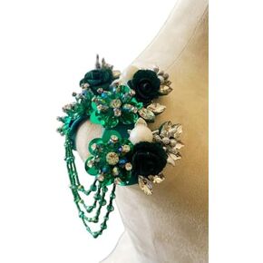 PLune 3D Three-Dimensional Flower Rhinestone Applique Sewing Shining Beads Stones Trim Crystal Fringe Patches for Dress Clothes Accessories 5.5X6.2inches (Light Green,A) in Saudi Arabia