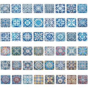 PH PandaHall 48pcs Square Glass Cabochons, 25mm Mosaic Cabochons Mixed Color Mosaic Printed Glass Dome Cabochons Mosaic Tile Supplies for Crafts, Plates, Picture Frames, Flowerpots, Handmade Jewelry