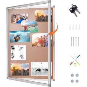 Outdoor Bulletin Board Weatherproof 20"x16", Enclosed Bulletin Board with Locking Door, Aluminium Frame Tamper-Proof Lockable Felt Pinboard for School, Office, Hospital, Store