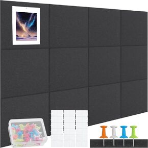 48" x 36" Cork Boards for Walls, 12Pcs Alternative Cork Board Tiles with Removable Adhesive Tabs, Felt Bulletin Board with 30 Push Pins for Office Pin Board Tack Board, Pink