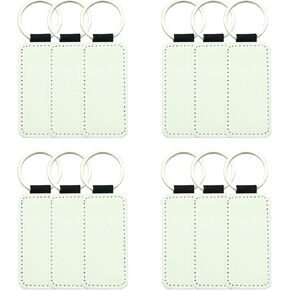 Jippedea 12 Pcs Sublimation Blank Keychains,PU Leather White Keychains Ornament Pendants for Man Women Crafts Heat Transfer