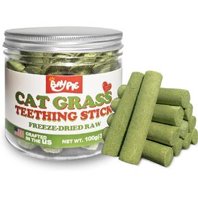 Cat Grass Teething Sticks, 100% Natural Freeze Dried Cat Treats for Teeth Cleaning, Hairball Control, 3.5oz USA-Made Healthy Kitten Chews Grass Treats
