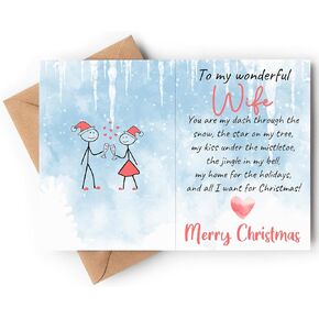 Christmas Card for Wife from Husband, Sweet Card for Her, Women from Him, Men - Folded 5"x7" Card with Foil Text, Includes Envelope, Sticker - Romantic Noel Card