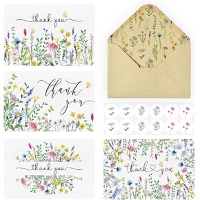 Artoid Mode 36 Pack Lavender Daisy Spring Thank You Cards Flowers Greeting Cards Gift With Envelope Sticker Blank Note Cards for Birthday Wedding Baby Shower Bridal Shower, 4 x 6 Inch