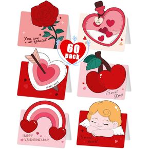 PARTYWIND 60 Pack Valentines Cards for Kids, Foldable Greeting Cards for Happy Valentine's Day, Bulk Valentines Day Cards for Kids Classroom Exchange, Party Supplies Decorations