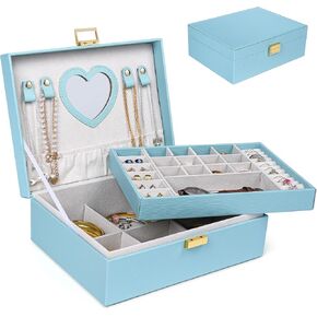 Dajasan Girl's Jewelry Box, Jewelry Box Organizer with Mirror, Velvet Jewelry Box for Little Girls Kids, Jewelry Gift Box for Christmas, Birthday, New Year (Purple)