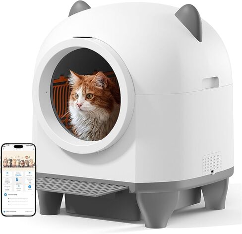Self Cleaning Cat Litter Box - 80L Large Automatic Litter Box, Multi cat can use, 1 Roll Garbage Bags, App Control, Automatic Cat Litter Box Self Cleaning, aWhite in Saudi Arabia