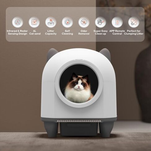 Self Cleaning Cat Litter Box - 80L Large Automatic Litter Box, Multi cat can use, 1 Roll Garbage Bags, App Control, Automatic Cat Litter Box Self Cleaning, aWhite in Saudi Arabia