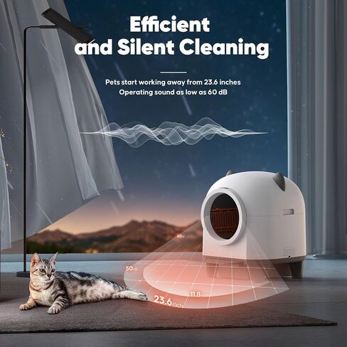 Self Cleaning Cat Litter Box - 80L Large Automatic Litter Box, Multi cat can use, 1 Roll Garbage Bags, App Control, Automatic Cat Litter Box Self Cleaning, aWhite in Saudi Arabia