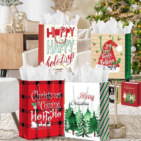 24Pack Christmas Gift Bags Assorted Sizes, Christmas Bags for Gifts Bulk, Christmas Paper Bags with Handle, Holiday Gift Bags for Christmas Presents Xmas Party（6 Jumbo,6 Large,6 Medium,6 Small） in Saudi Arabia