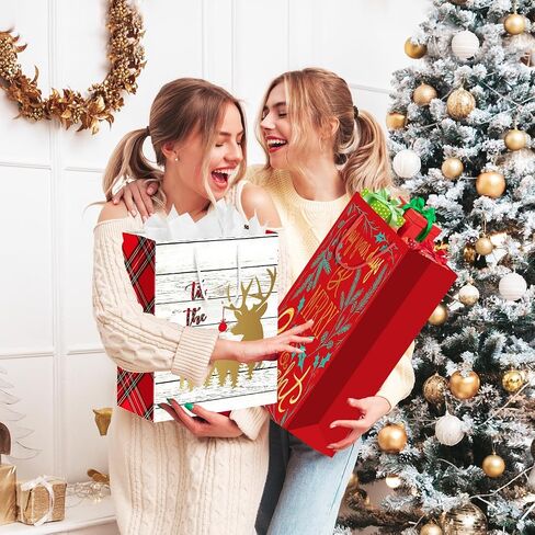 24Pack Christmas Gift Bags Assorted Sizes, Christmas Bags for Gifts Bulk, Christmas Paper Bags with Handle, Holiday Gift Bags for Christmas Presents Xmas Party（6 Jumbo,6 Large,6 Medium,6 Small） in Saudi Arabia