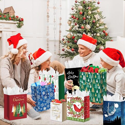 24Pack Christmas Gift Bags Assorted Sizes, Christmas Bags for Gifts Bulk, Christmas Paper Bags with Handle, Holiday Gift Bags for Christmas Presents Xmas Party（6 Jumbo,6 Large,6 Medium,6 Small） in Saudi Arabia