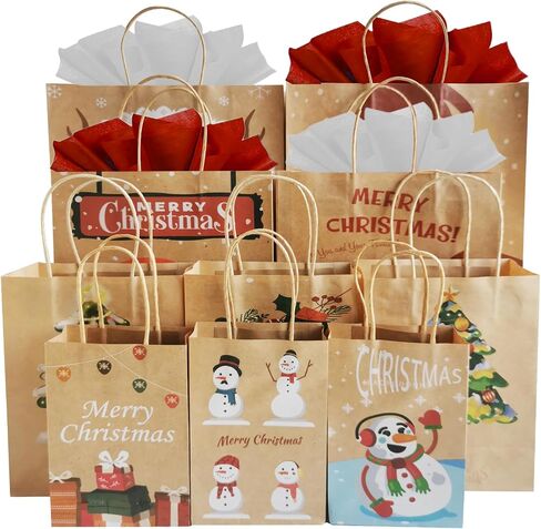 Beliiant 24 Pack Christmas Gift Bags With Handles,24 Tissue Papers And 24 Christmas Gift Tags,Assorted Sizes Gift Bag Bulk Set For Xmas Holiday Party Favor Presents (6 Jumbo,6 Large,6 Medium,6 Small) in Saudi Arabia