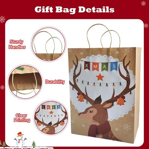 Beliiant 24 Pack Christmas Gift Bags With Handles,24 Tissue Papers And 24 Christmas Gift Tags,Assorted Sizes Gift Bag Bulk Set For Xmas Holiday Party Favor Presents (6 Jumbo,6 Large,6 Medium,6 Small) in Saudi Arabia