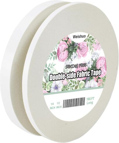 Weishuo Fabric Tape Double Sided Tape for Clothes Press-on Self Sticky Tape, No Sewing, Gluing, or Ironing, Sewing and Hemming Tape (1 Piece,1/2 Inch x 200 Feet) in Kuwait