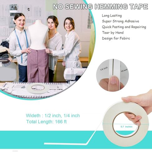 Weishuo Fabric Tape Double Sided Tape for Clothes Press-on Self Sticky Tape, No Sewing, Gluing, or Ironing, Sewing and Hemming Tape (1 Piece,1/2 Inch x 200 Feet) in Kuwait