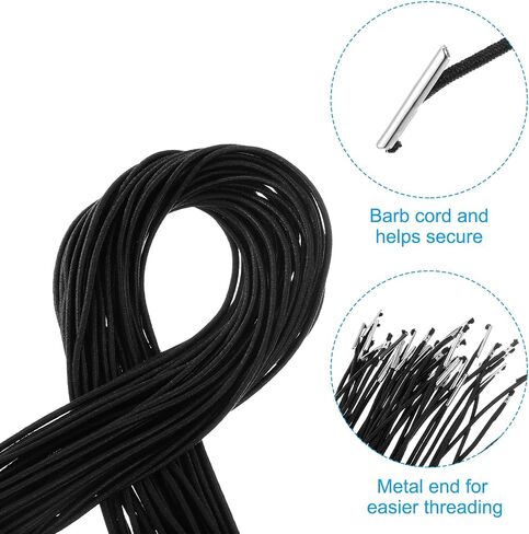 PATIKIL 6 Inch Elastic Barbed Cord, 50 Pcs 1.6mm Loop Stretch Round String with Metal Barb Fasteners for Hats Masks Menus Crafting Book, Black (16.5cm) in Saudi Arabia