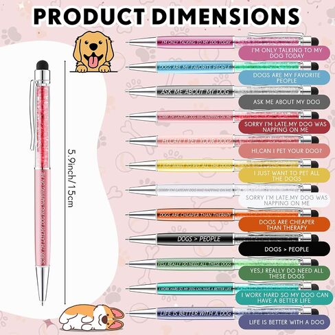 Sabary 12 Pieces Pet Lovers Pens Set Cat Dog Lovers Pen Set Colorful Ballpoint with Funny Phrase Cute Kawaii Gift for Pet Foster Kitty Mom Paw Fan Kitten Vet Office Supplies(Dog Style) in Saudi Arabia
