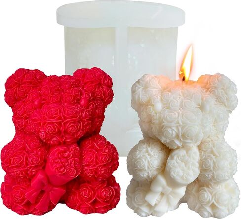Large Flower Bear Silicone Mold - 3D Rose Bear Candle Molds, Bouquet Bear Resin Molds for DIY Handmade Soaps, Christmas Gifts, Father's Day Gifts, Valentine's Day Gifts, Home Decor Crafts in Saudi Arabia