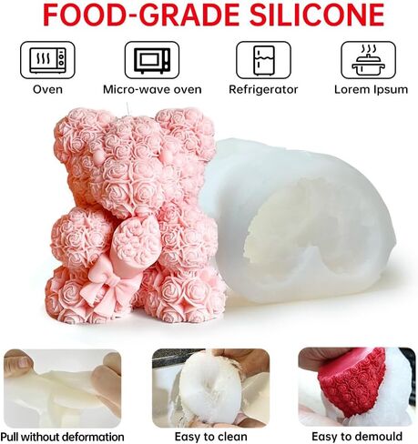 Large Flower Bear Silicone Mold - 3D Rose Bear Candle Molds, Bouquet Bear Resin Molds for DIY Handmade Soaps, Christmas Gifts, Father's Day Gifts, Valentine's Day Gifts, Home Decor Crafts in Saudi Arabia