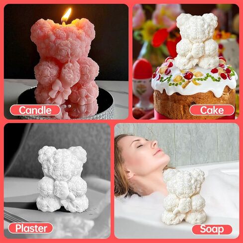 Large Flower Bear Silicone Mold - 3D Rose Bear Candle Molds, Bouquet Bear Resin Molds for DIY Handmade Soaps, Christmas Gifts, Father's Day Gifts, Valentine's Day Gifts, Home Decor Crafts in Saudi Arabia