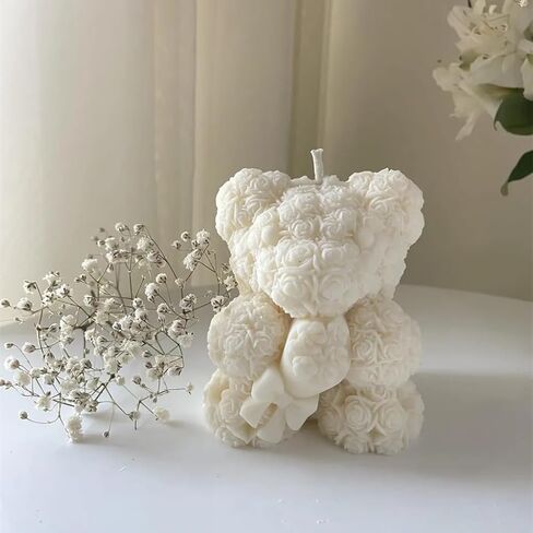 Large Flower Bear Silicone Mold - 3D Rose Bear Candle Molds, Bouquet Bear Resin Molds for DIY Handmade Soaps, Christmas Gifts, Father's Day Gifts, Valentine's Day Gifts, Home Decor Crafts in Saudi Arabia