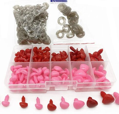 130PCS D-Shape 5 Sizes 8-16mm Plastic Safety Noses Eyes with Washers for Bear Doll Animal Puppet Crafts DIY Sewing Crafting Buttons (Pink/Red) in Kuwait