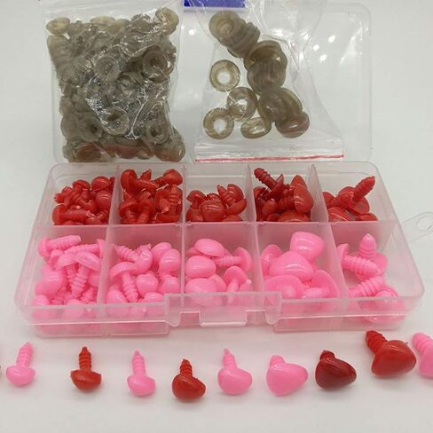 130PCS D-Shape 5 Sizes 8-16mm Plastic Safety Noses Eyes with Washers for Bear Doll Animal Puppet Crafts DIY Sewing Crafting Buttons (Pink/Red) in Kuwait