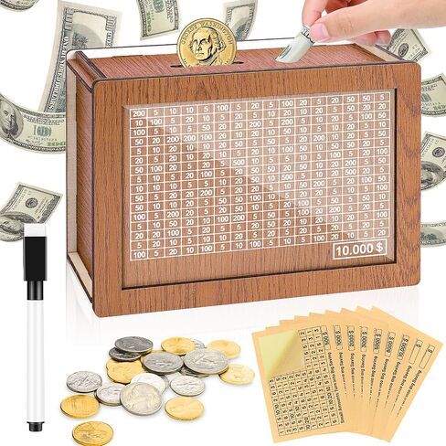 صندوق تحدي التوفير 10000 صندوق توفير المال الخشبي 10 كيلو لـ 10000 5000 4000 3000 2000 1000 800 500 قيمة نقدية kakeibo Piggy Bank للبالغين والأطفال والأولاد والبنات لا يلزم تجميع in Saudi Arabia