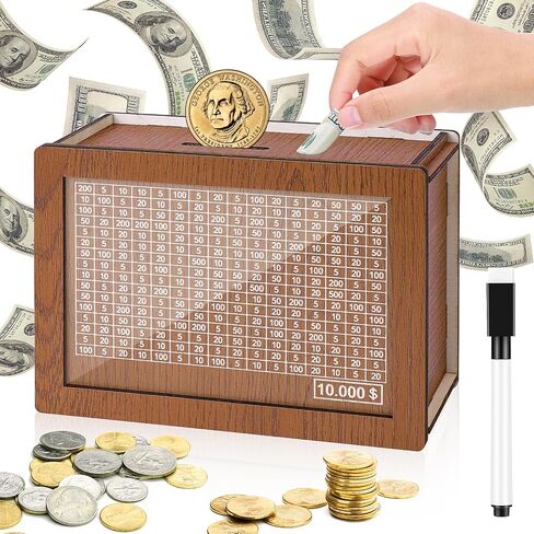 صندوق تحدي التوفير 10000 صندوق توفير المال الخشبي 10 كيلو لـ 10000 5000 4000 3000 2000 1000 800 500 قيمة نقدية kakeibo Piggy Bank للبالغين والأطفال والأولاد والبنات لا يلزم تجميع in Kuwait