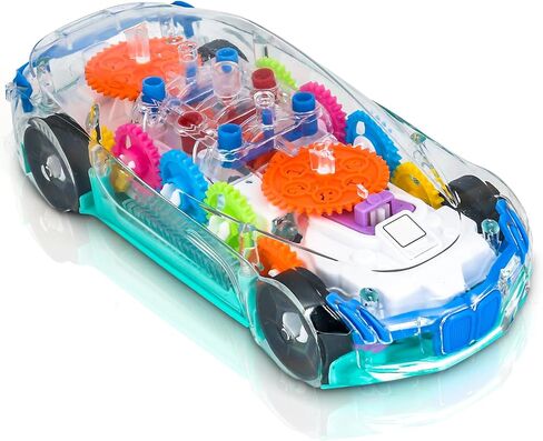 ZHFUYS Light Up Transparent Car Toy for Kids, Sensory Toys for Kid, Toy Car with Colorful Moving Gears, Fun Educational Toy for Toddlers, Birthday Gifts Idea for Kids in Saudi Arabia