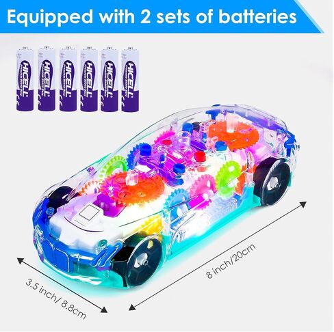 ZHFUYS Light Up Transparent Car Toy for Kids, Sensory Toys for Kid, Toy Car with Colorful Moving Gears, Fun Educational Toy for Toddlers, Birthday Gifts Idea for Kids in Saudi Arabia