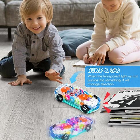 ZHFUYS Light Up Transparent Car Toy for Kids, Sensory Toys for Kid, Toy Car with Colorful Moving Gears, Fun Educational Toy for Toddlers, Birthday Gifts Idea for Kids in Saudi Arabia