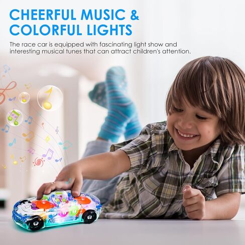 ZHFUYS Light Up Transparent Car Toy for Kids, Sensory Toys for Kid, Toy Car with Colorful Moving Gears, Fun Educational Toy for Toddlers, Birthday Gifts Idea for Kids in Saudi Arabia