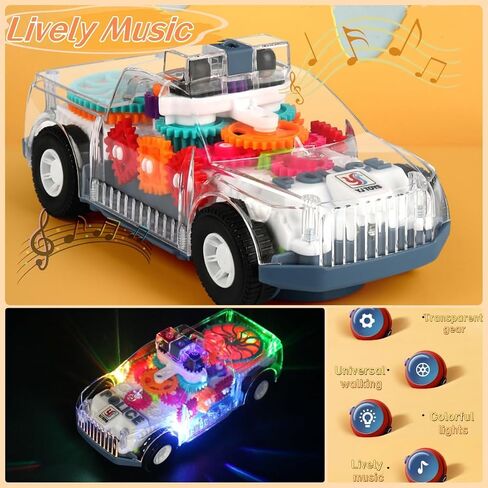 ZHFUYS Light Up Transparent Car Toy for Kids, Sensory Toys for Kid, Toy Car with Colorful Moving Gears, Fun Educational Toy for Toddlers, Birthday Gifts Idea for Kids in Saudi Arabia
