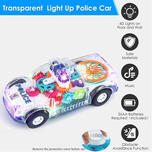 ZHFUYS Light Up Transparent Car Toy for Kids, Sensory Toys for Kid, Toy Car with Colorful Moving Gears, Fun Educational Toy for Toddlers, Birthday Gifts Idea for Kids in Saudi Arabia