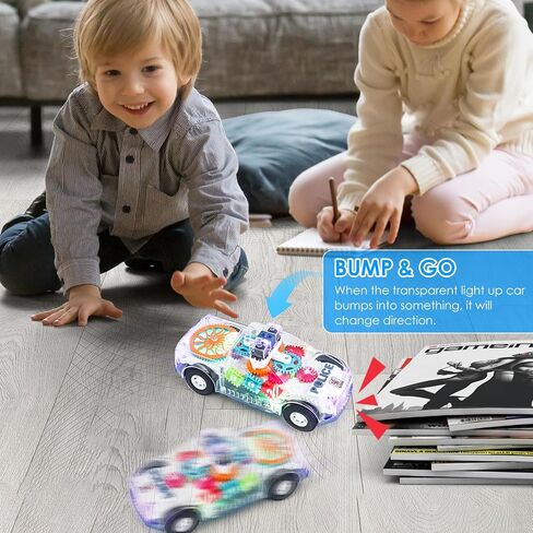 ZHFUYS Light Up Transparent Car Toy for Kids, Sensory Toys for Kid, Toy Car with Colorful Moving Gears, Fun Educational Toy for Toddlers, Birthday Gifts Idea for Kids in Saudi Arabia