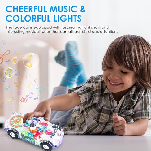 ZHFUYS Light Up Transparent Car Toy for Kids, Sensory Toys for Kid, Toy Car with Colorful Moving Gears, Fun Educational Toy for Toddlers, Birthday Gifts Idea for Kids in Saudi Arabia