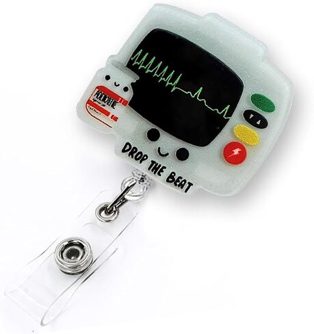 Funny Drop the Beat Adenosine Badge Reel Retractable for ER Nurse, Cardiology Doctor & Medical Worker | Cardiac Monitor EKG Nurse ID Badge Holder with Alligator Clip & 24" Durable Nylon Cord | Acrylic in Saudi Arabia