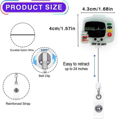 Funny Drop the Beat Adenosine Badge Reel Retractable for ER Nurse, Cardiology Doctor & Medical Worker | Cardiac Monitor EKG Nurse ID Badge Holder with Alligator Clip & 24" Durable Nylon Cord | Acrylic in Saudi Arabia