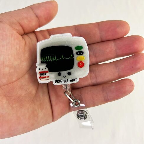 Funny Drop the Beat Adenosine Badge Reel Retractable for ER Nurse, Cardiology Doctor & Medical Worker | Cardiac Monitor EKG Nurse ID Badge Holder with Alligator Clip & 24" Durable Nylon Cord | Acrylic in Saudi Arabia