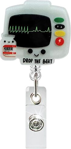 Funny Drop the Beat Adenosine Badge Reel Retractable for ER Nurse, Cardiology Doctor & Medical Worker | Cardiac Monitor EKG Nurse ID Badge Holder with Alligator Clip & 24" Durable Nylon Cord | Acrylic in Saudi Arabia