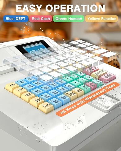 ماكينة تسجيل النقود PYY للشركات الصغيرة - Caja Registradora para Negocio التجارية الإلكترونية مع صندوق درج للنقود بقفل، 48 مفتاحًا، 8 شاشات عرض رقمية مزدوجة، نظام POS لسوبر ماركت المطاعم بالتجزئة in Kuwait