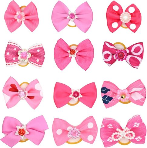 12 Pcs Small Dog Hair Bows with Rubber Bands Bowknot Dog Hair Accessories for Puppy Kitten (Pink) in Saudi Arabia