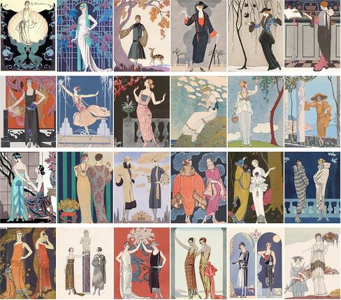 بطاقات بريدية عتيقة 24 قطعة رسم بالقلم الرصاص من Barbier Ponchoir Art Deco La Vie Parisien in Saudi Arabia