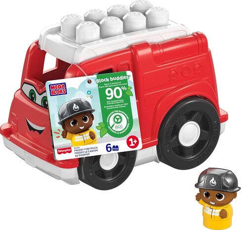 Mega BLOKS First Builders Toddler Building Blocks Toy Set, Freddy Firetruck with 6 Pieces and Storage, 1 Figure, Red, Ages 1+ Years in Saudi Arabia