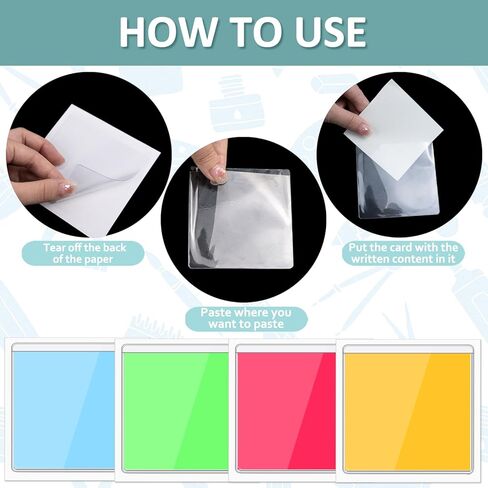 80 Pcs Self Adhesive Display Pockets 3.5 x 3.5 Inch Square Label Pockets Label Holder Index Card Library Pockets for Home Office School Classroom. (Clear) in Saudi Arabia