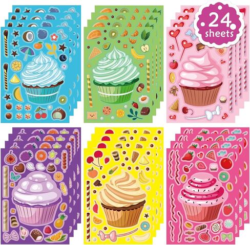 24 Sheets Summer Stickers for Kids, Make-a-face Sticker Hawaii Tropical Pool Beach Sticker, Make Your Own Watermelon Pineapple Flamingo Ice Cream Stickers, Tropical Luau Party Summer Holiday Gift in Kuwait
