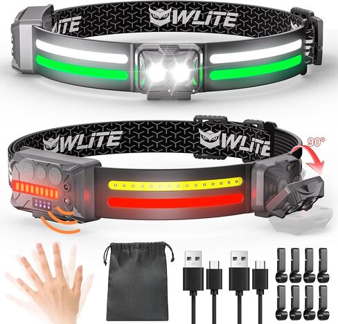 Headlamp Flashlight, 2Pack Rechargeable LED Headlamps 1200Lumens 2 COB 230°Wide Beam Headlight with Motion Sensor Bright 5 Modes Lightweight Waterproof Head Lamp for Outdoor Running, Camping Hiking in Kuwait